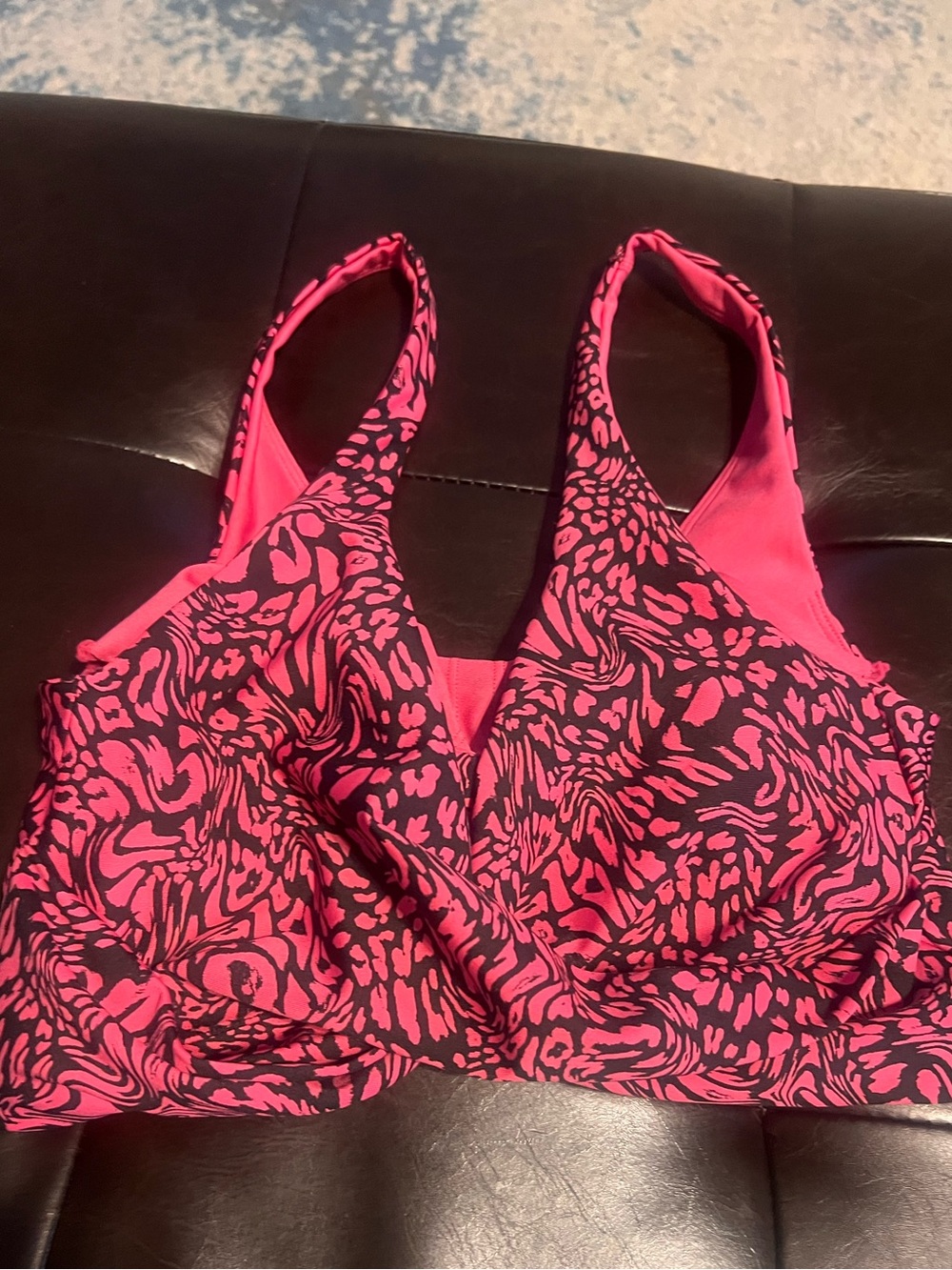 Carbon38 Pink & Navy Blue Patterned Sports Bra